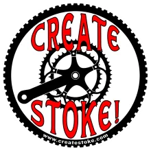 Create Stoke! sticker: a bicycle crankset, ringed by www.createstoke.com