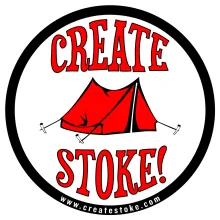 Create Stoke! sticker: a tent, ringed by www.createstoke.com