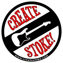 Create Stoke! sticker: a guitar, ringed by www.createstoke.com
