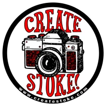 Create Stoke! sticker: a camera, ringed by www.createstoke.com